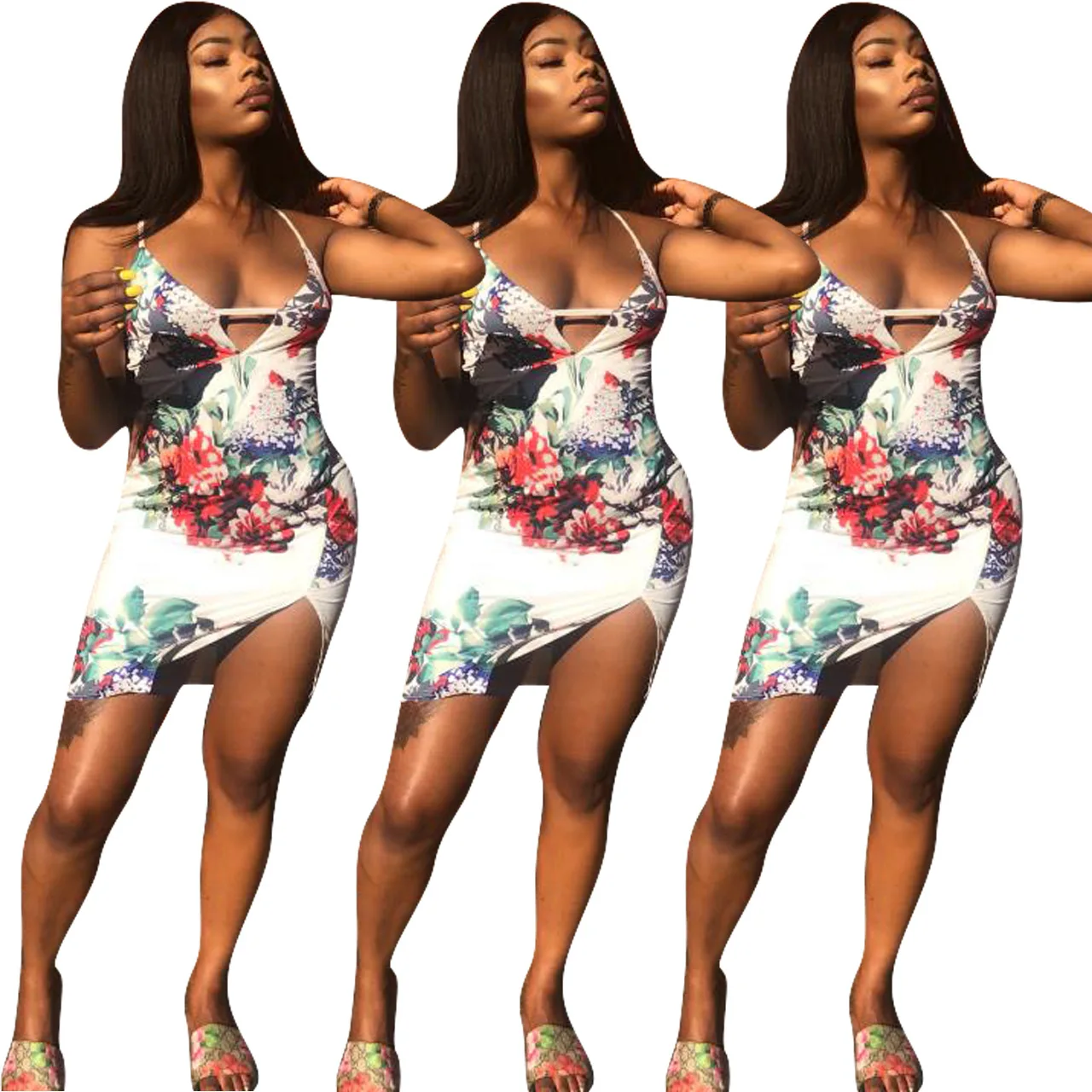 

B54507A Hot selling women sexy flower print fashion sleeveless short dress, Shown