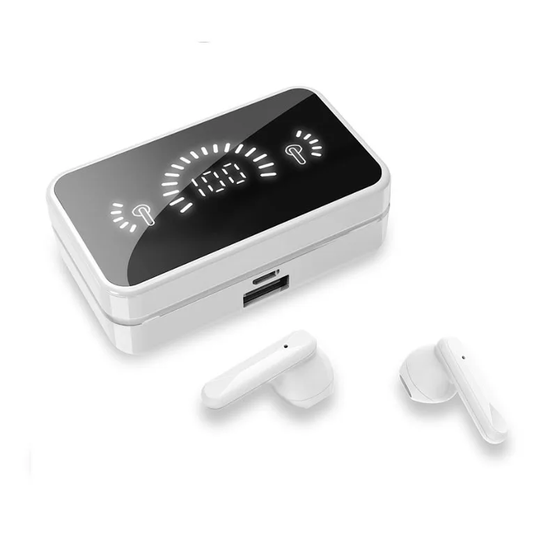 

S20 Mirror BT5.2 Wireless Earphones With 3D Touch LED Stereo Audio S20 Mirror Earbuds Waterproof Sport Headsets LED Display, Black /white