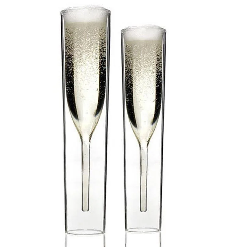 

Double Wall Glasses Champagne Flutes 110ml Goblet Bubble Wine Tulip Cocktail Wedding Party Glass