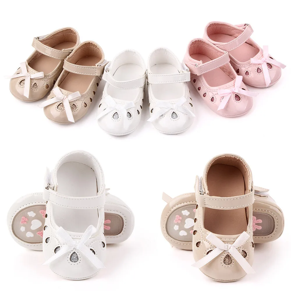 

Newborn Princess Leather MayJane Bow Girls Baby Shoes For Spring, Pink white beige