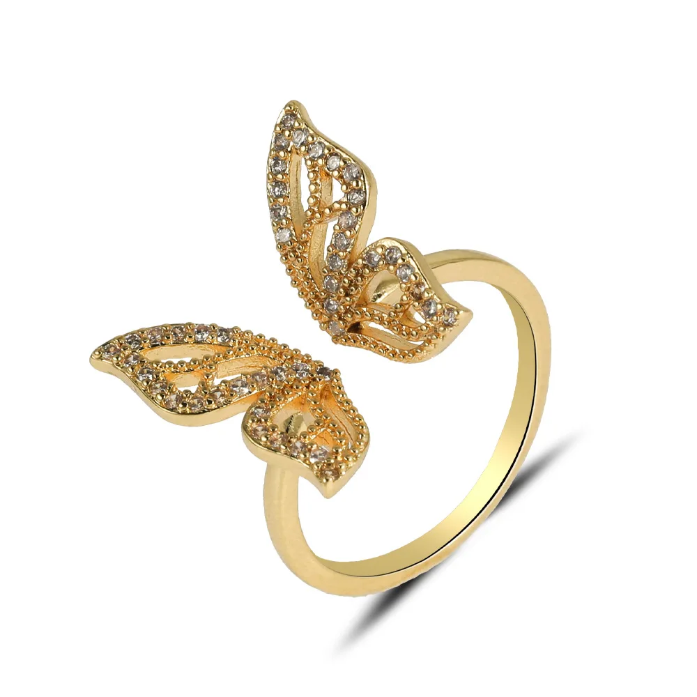 

Gorgeous Micro Pave Cubic Zircon Butterfly Open Ring Special Taste Gold Plating CZ Zircon Butterfly Engagement Ring