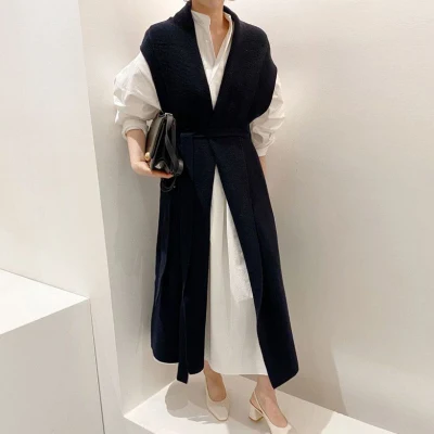 

AS328 lady Autumn winter Spring Korean Loose Long Sweater Vest Women Knitting Cardigan Waistcoat solid Sleeveless Coat Gilet
