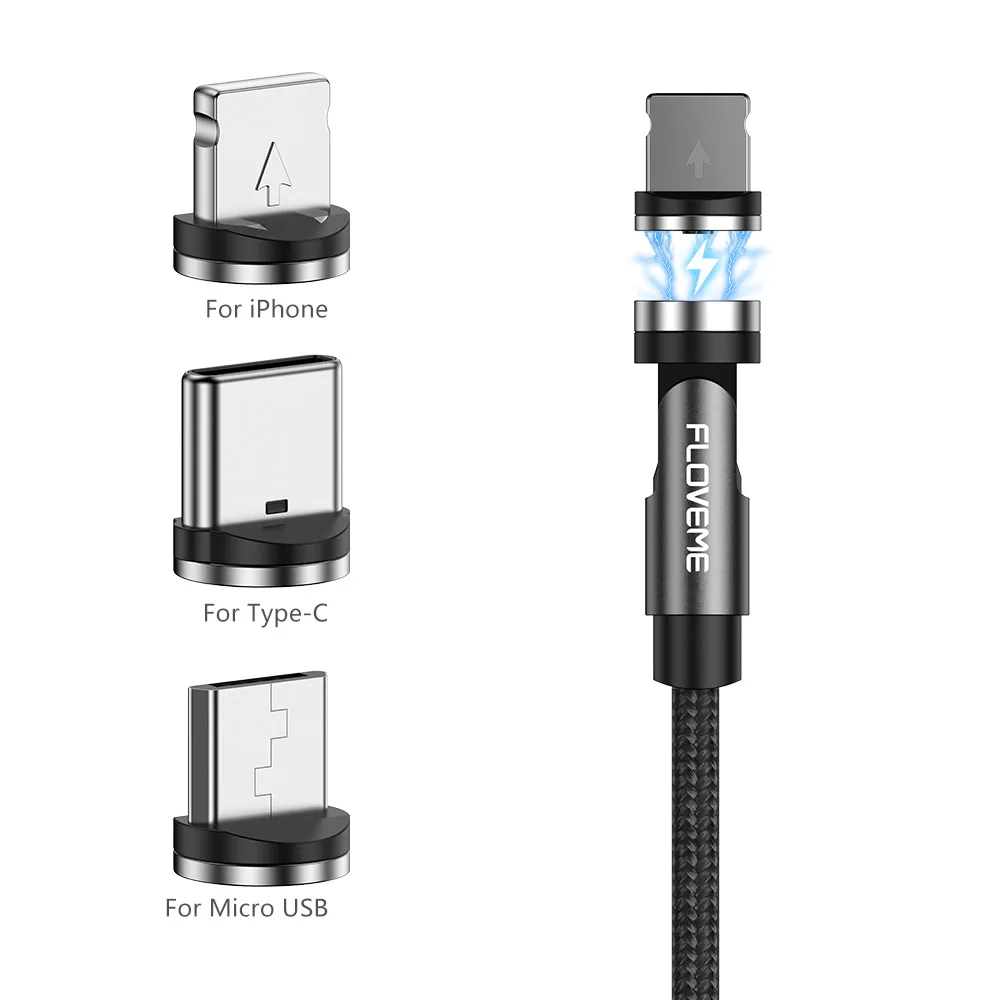 

Free Shipping 1 Sample OK FLOVEME Accept Custom LOGO 1M 2M 540 Degree Rotation LED Magnetic USB Charger Cable For Lightning