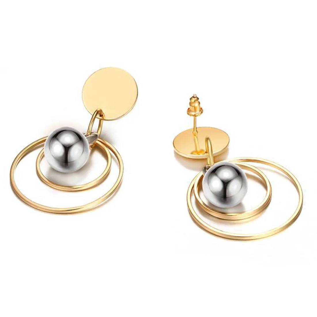 

ERJSF00034 Womens Surgical Steel Circle Drop Simulated Pearl Stud Dangle Earrings 18K Gold Plated