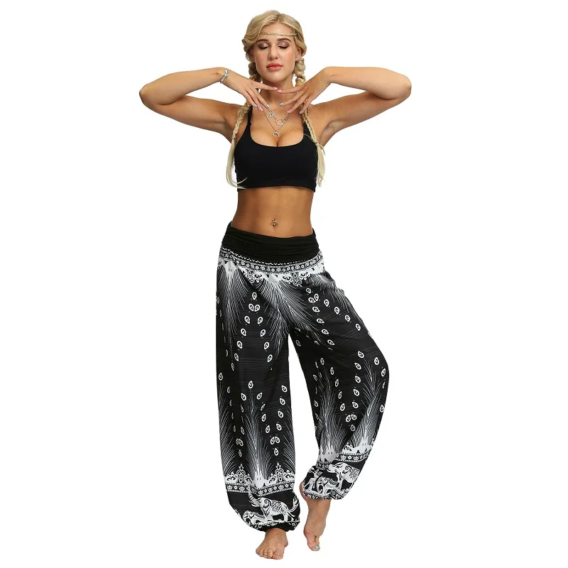 

2021 new arrivals Digital feather print Fitness Yoga casual pants loose sports lantern pants