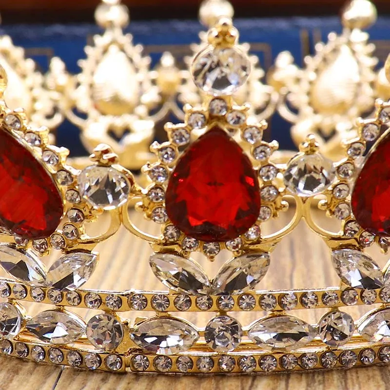 
NeeFu WoFu Glorious Simulated Red Ruby Crystal Pageant Full Circle Crowns Bridal Gold Tiaras Multicolor rhinestone Crown 