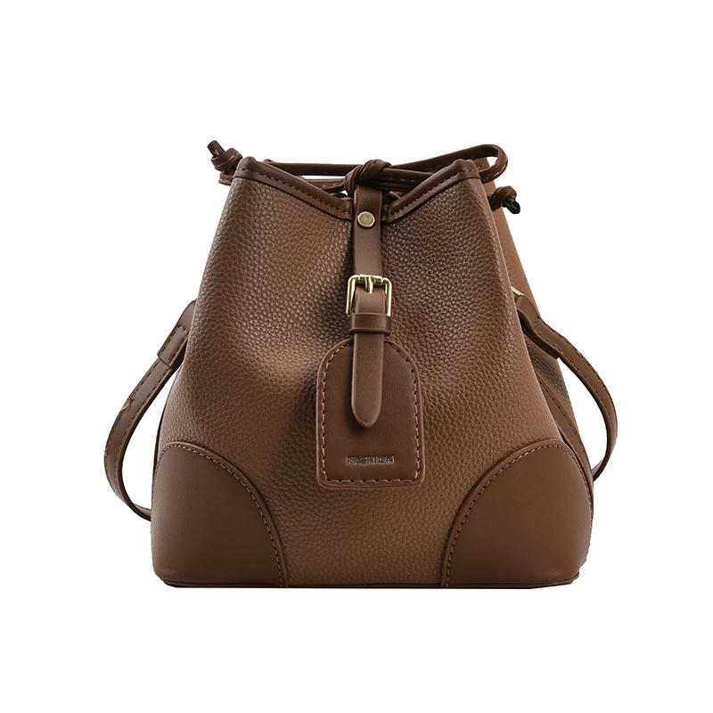 

Fashionable Portable All-match Wholesale PU Leather Drawstring Crossbody Messenger Bucket Ladies Bag for Women, White, black, dark brown, brown, yellowish brown