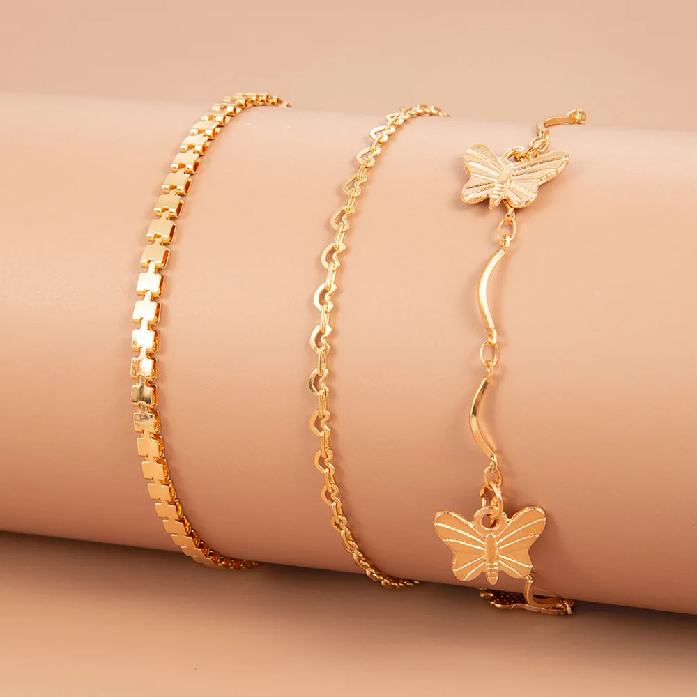

2021 Sailing Jewelry Summer Beach 3 Pieces Summer Butterfly Anklet Simple Ladies Beach Butterfly Anklet