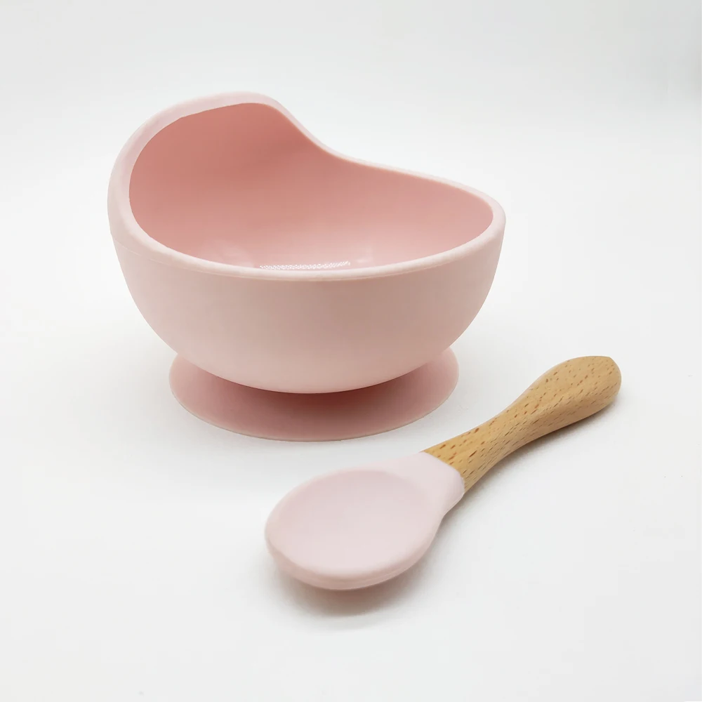 

With Wooden Handle Spoon Silicone Baby Bowl Set, 3 colors