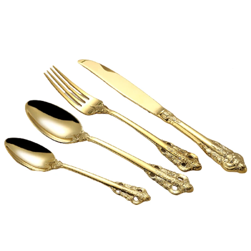 

Palace Series Knives, Forks and Spoons Gold-plated Cutlery Set 304 Stainless Steel Flatware Sets Customized Gift Box Packing, Golden