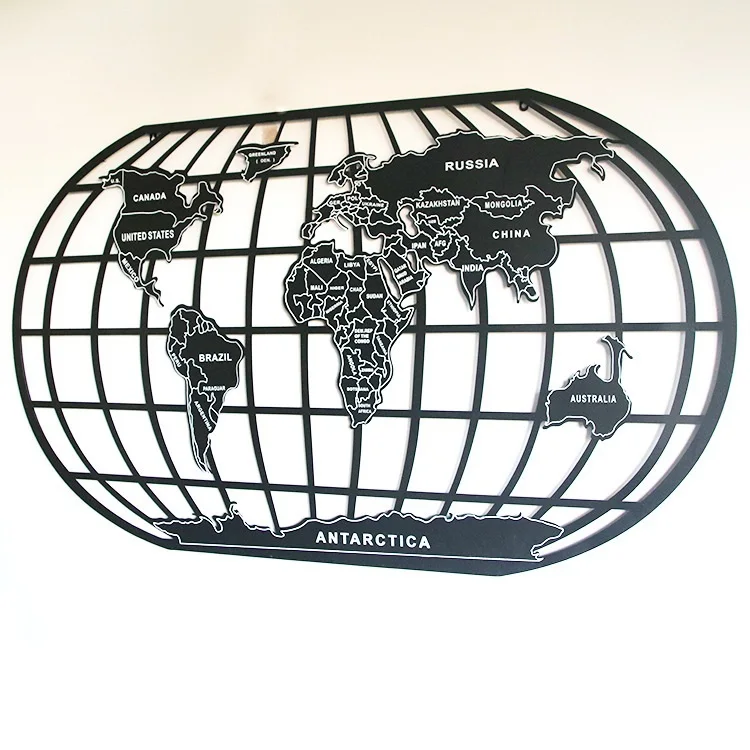 

Large Retro Antique Industrial Metal Art Home Wall World Map Decor, Black,yellow