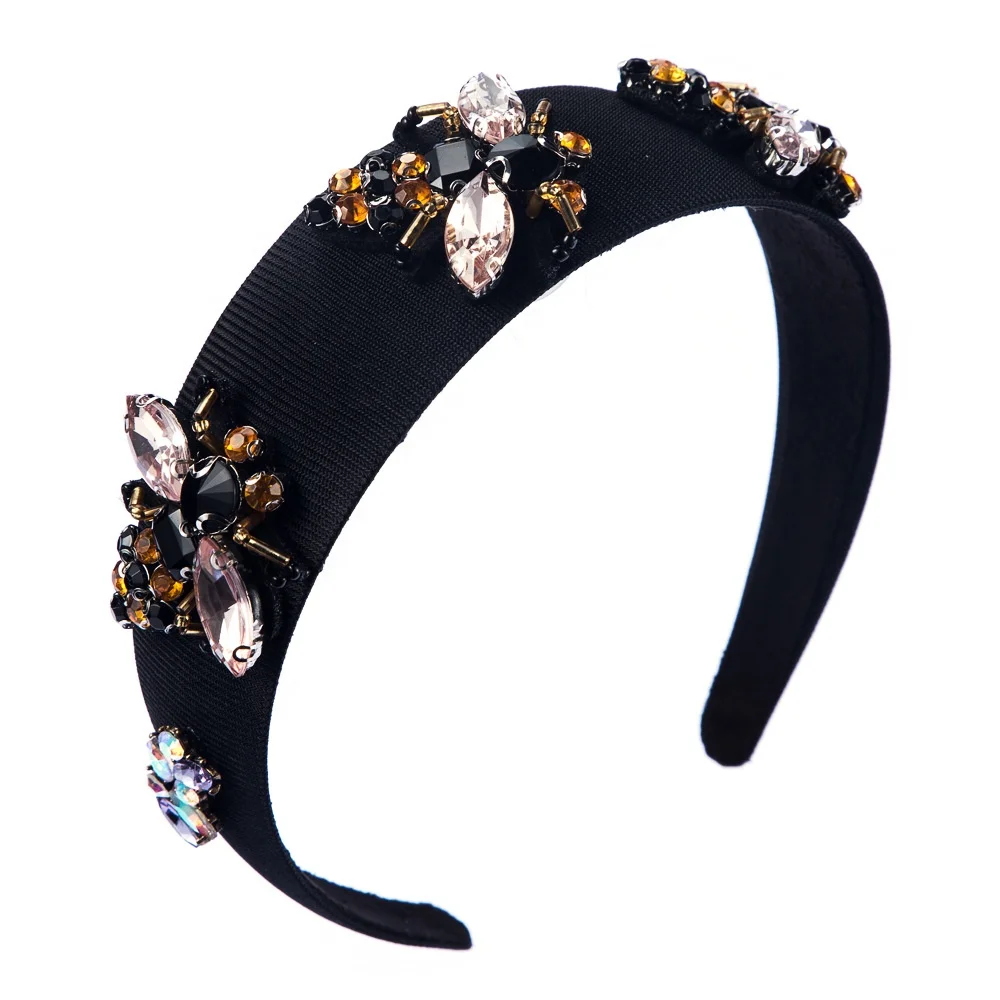 

New Black Cute Bee Dragonfly Hair Hoop Retro Crystal Headbands For Women Ladies Rhinestone Baroque Hair Accessories, Picture shows
