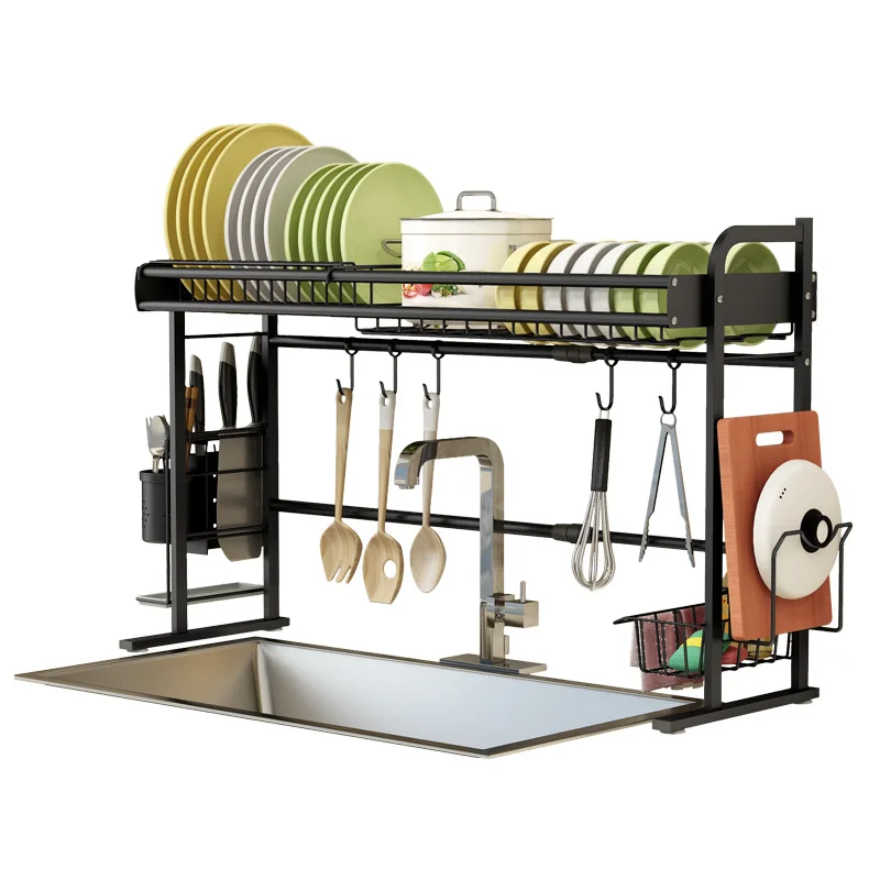 

High Quality 201 Stainless Steel Standing Type Storage Kitchen Rack Over Sink Dish Drying Rack, Black