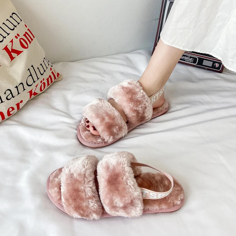 

wholesale fluffy house outdoor slippers faux fur slippers for women