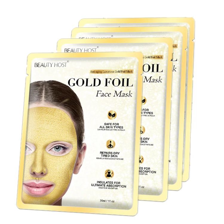 

Wholesale Beauty Care Popular Best Gold Foil Face Mask 24K Gold Private Label Repair Face Sheet Gold Collagen Facial Mask Sheet