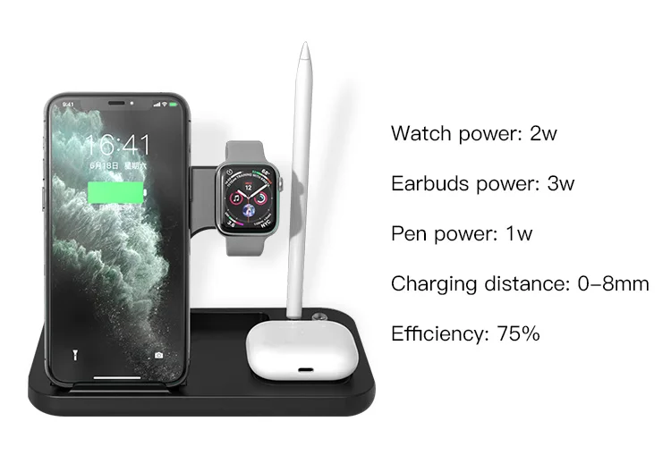 Foldable Portable 15W 4 In 1 Charging Station Pad Dock Desktop Stand Charger Wireless