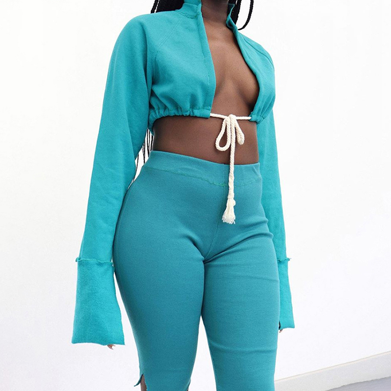 

2020 new autumn Lace Up Hollow Out Hooded coat For Women Solid color Loose Long Sleeve Hoodies Casual Street wear Lady crop Tops, As picture