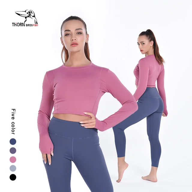 

Ladies crop top and skirt Women Workout Clothes Seamless Leggings Long Sleeve Shirt Yoga Outfit Running Wear clothes, Customized colors