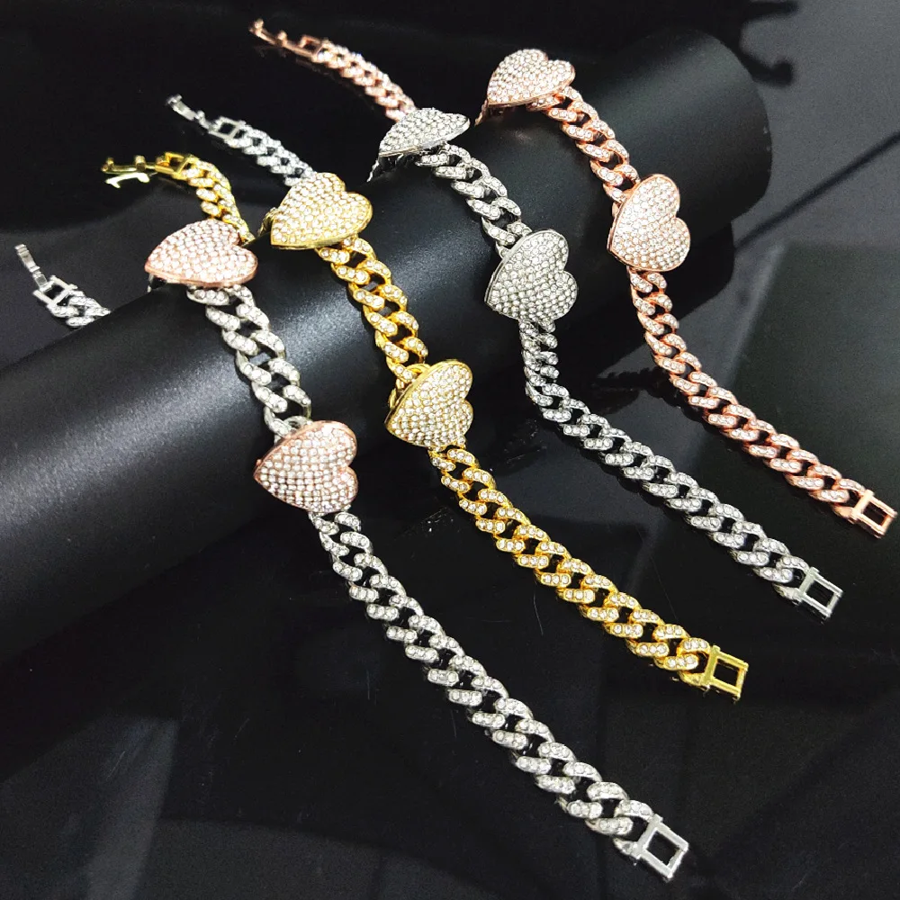 

European New Arrival Hot Selling Women Trendy 8mm Bling Crystal Cuban Link Heart Ankle Bracelet Anklet