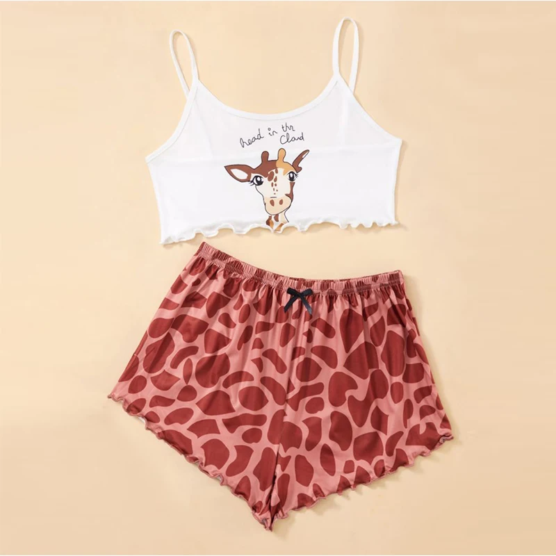 

Custom Casual homewear Giraffe Print Women's Sleepwear for Lounge