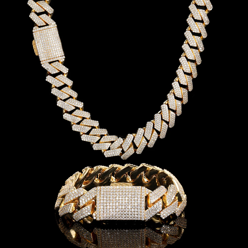 

Hip Hop Jewelry 3 Rows Diamond Iced Out Prong Setting Miami Cuban Link Necklace Cubic Zirconia Link Chain, Picture