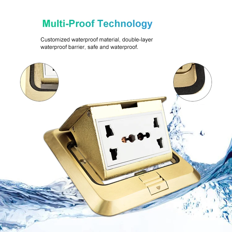 Pop-up Floor Ground Outlet Socket Copper Material 6 Hole Waterproof Residential Gold Color CE Direct Plug Fast Connection IP44