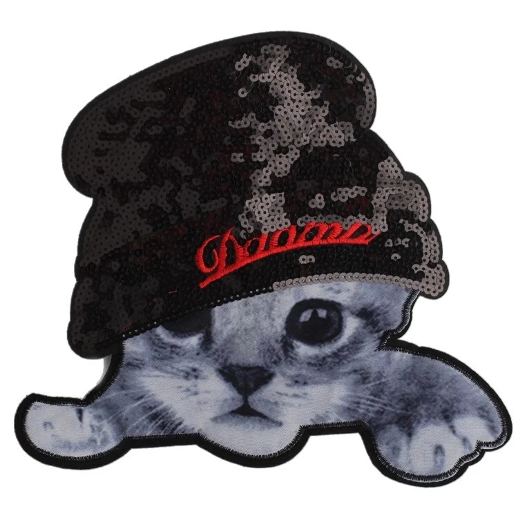 

New cartoon cat Sequin clothing patch sewing animal clothing patch DIY theme pry open embroidery Decal