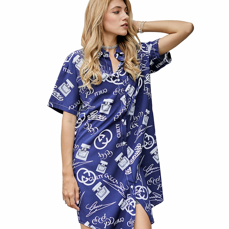 

YOMING YM21 Blue Blouse Women Loose Short Sleeve South America Pop Formal Shirt 2020 Summer Long Streetwear Ladies Blouse, Blue/orange