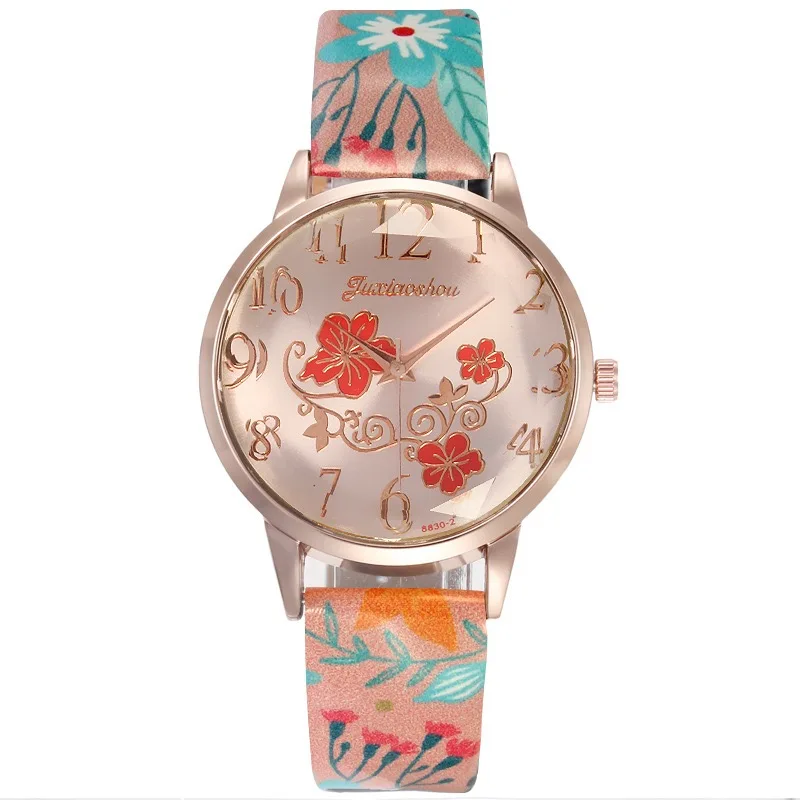 

Hot style Hand Painted Flowers Ladies Belt Quartz Watch Digital Calibration Flowers Watchband Fashion Garden Ladies Watch Reloj, 8 colors