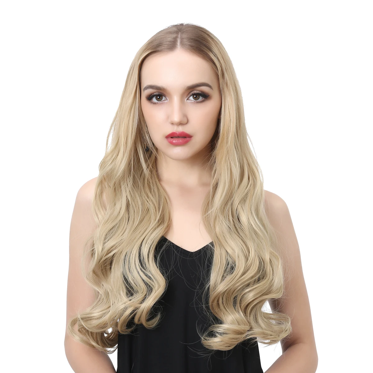 

SARLA Vendors Long Curly Natural Water Boby Wave 3/4 Half Wig Synthetic Clip In Seamless Hair Extension U Part Wigs For Women