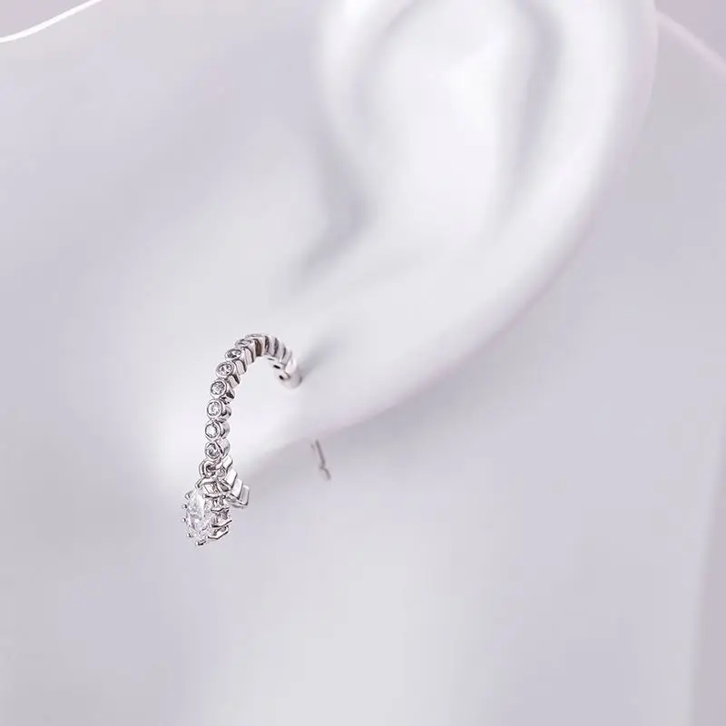 

Y-YE10132 Italina Jewelry Elegant Hoop Design Tear Drop White Gold Plated Clear Cubic Zircon 925 Silver Brass Earring