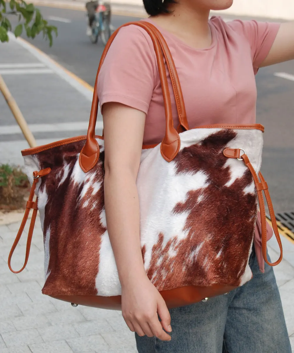 

RTS Cow Print Suede Hair On Hide Tote Bag DOM1431 Women Shoulder Bags Leather Handbag Totes