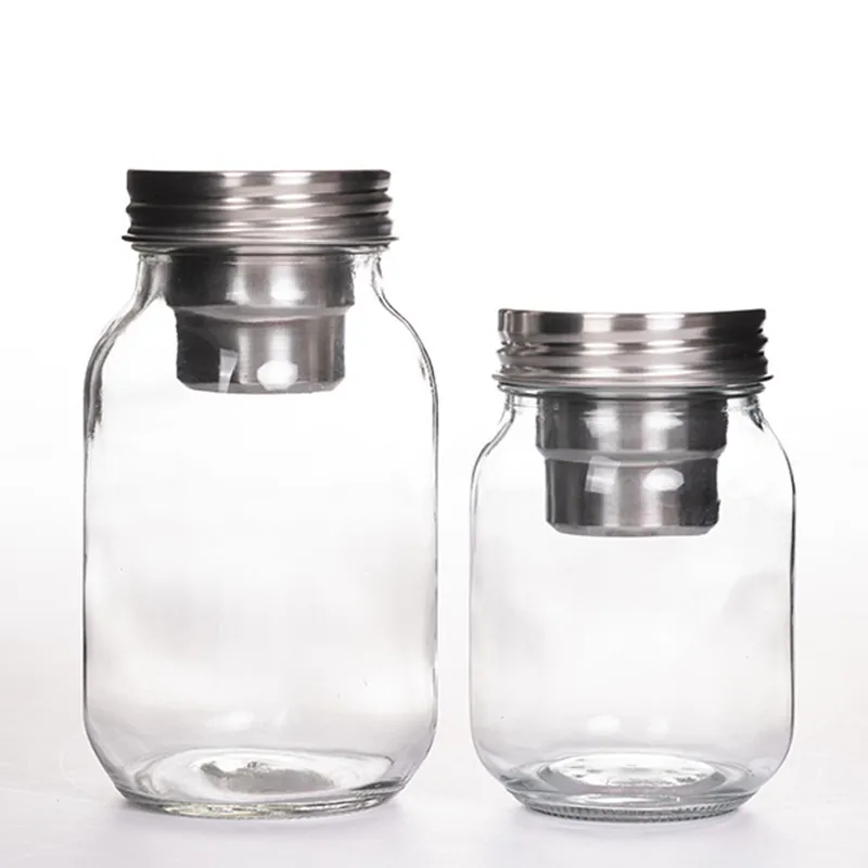 

500 ml and 1000 ml Food On the Go Jar, Innovative Glass To-go Container with Stainless Steel Condiments Cup and Secure Lid, Clear transparent