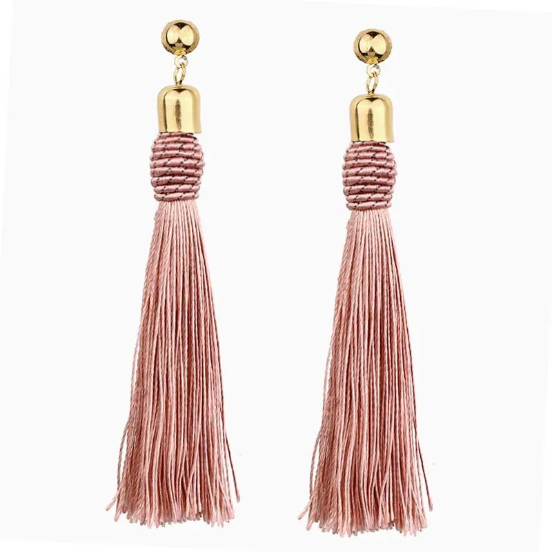 

2021 Trendy Gold Plated Womens Long Tassel Fringe Dangle Drop Stud Earring Bohemian