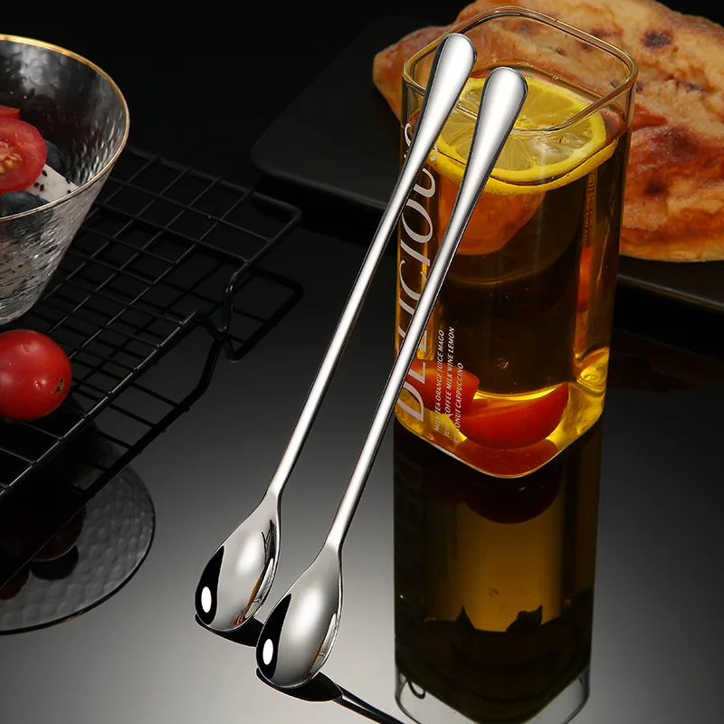 

304 Stainless Steel Ice Spoon Long Handle Stirring Small Spoon Creative Cocktail 19.5cm Bar Spoon Kitchen Accessories, As show