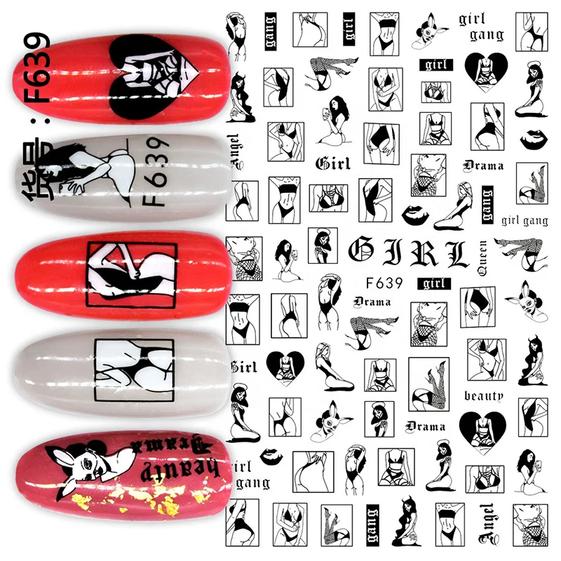 

2020 Hot Sell Face Nail Art Stickers Adhesive Valentine Day Simple Line Cartoon Face Sticker