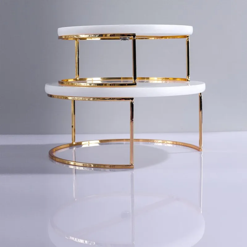 

High Quality Kitchen 2 Tier Marble Cake Stand Mat Custom Size Natural Store Silver Round Wedding Party Cake Display Stand