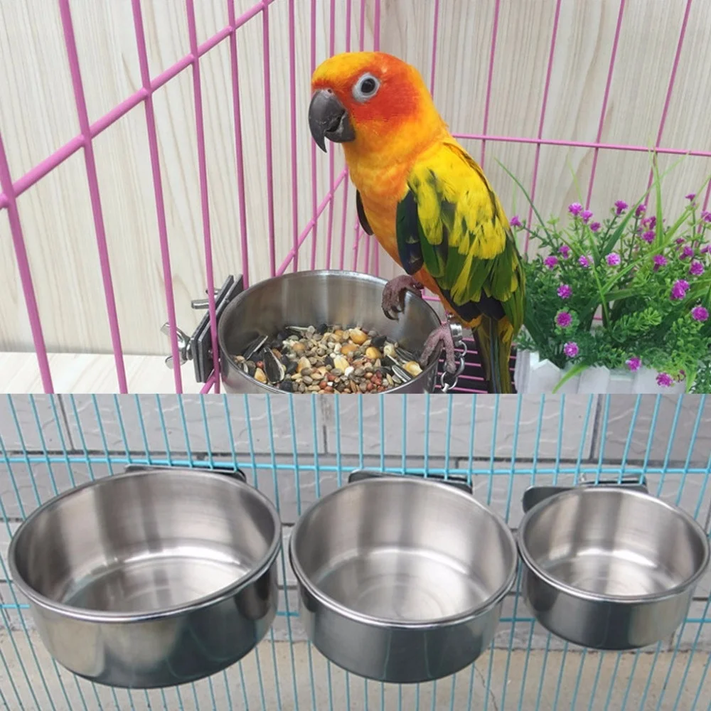 

Stainless Steel Birds Bowl Hanging Cage Removable Small Pets Water Cup Food Bowl for Parrot Birds Bowl Feeders