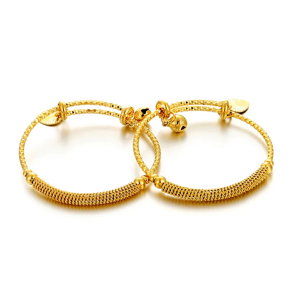

Ethlyn 2pcs/lot Gold Plated Push and Pull Bracelet Bangles for Baby /Toddlers/Infant Bells Bangles Jewelry Gifts B149