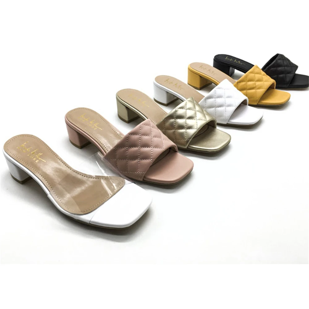 

2021 Square Toe Padded Upper Mules Heeled Sandal for Ladies