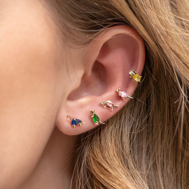 

New Arrivals women Fashion Dinosaur Design Earrings Rainbow Rhinestone Stud Earrings Jewelry, Picture shows