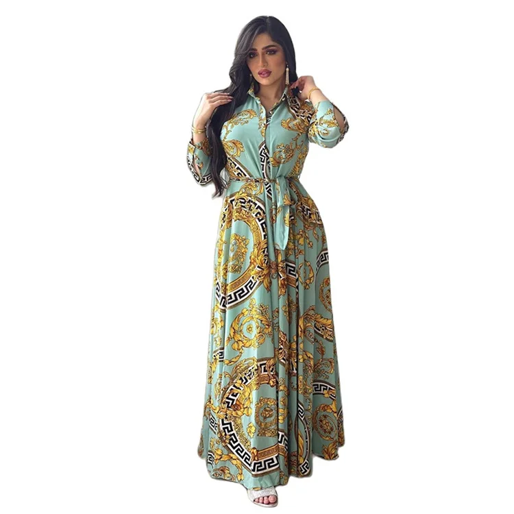 

2021 New Design Elegant Floral Printed Women High Quality Abaya Muslim Dress
