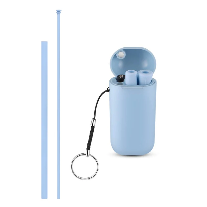 Folding Collapsible Reusable colored Silicone soft Straws Travel Straw Drinking with Keychain