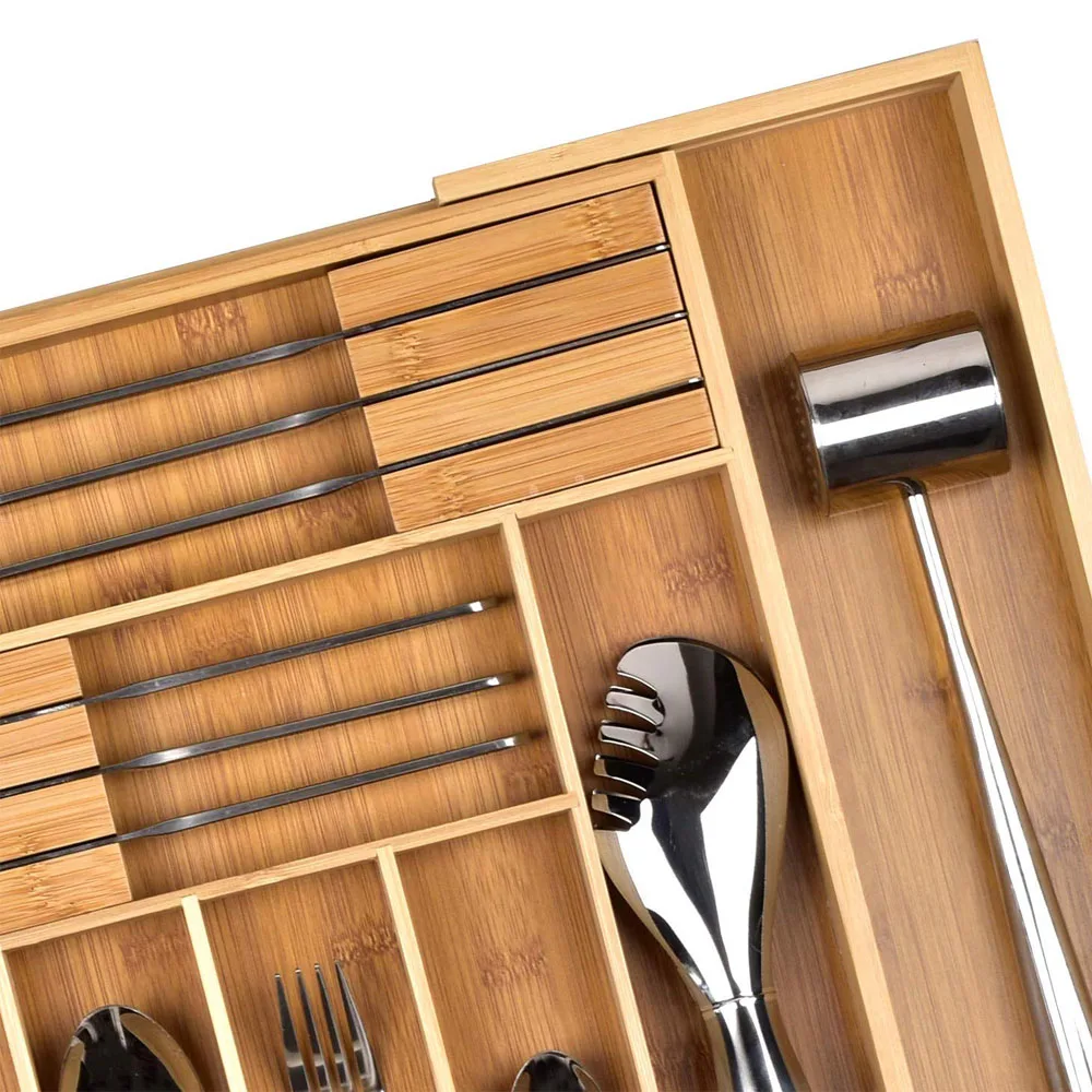 Bamboo Expandable Drawer Organizer Adjustable Storage With Removable