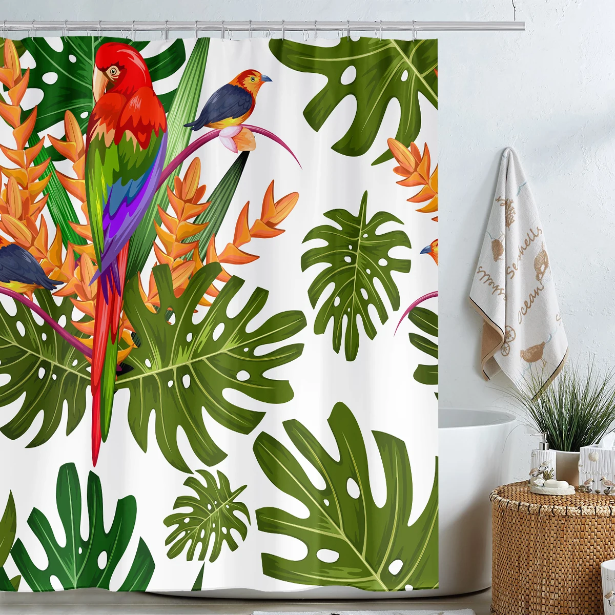 

i@home colorful tropical jungle leaves mixed 3d print polyester bathroom shower curtains, Picture