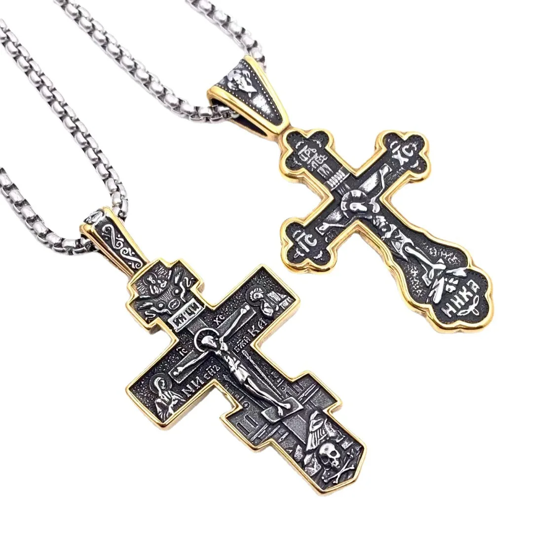 

Risingmoon Stainless Steel Retro Gold Catholic Christian Crucifixion Necklace