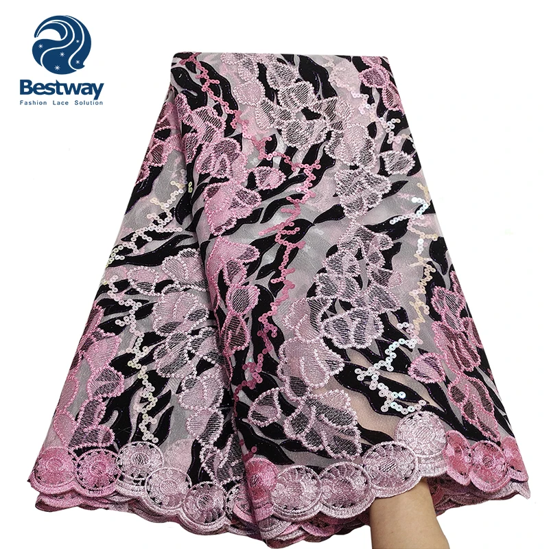 

Bestway Latest African Double Net French Lace Fabric Gradual Change Color Nice Lace, Muti-color