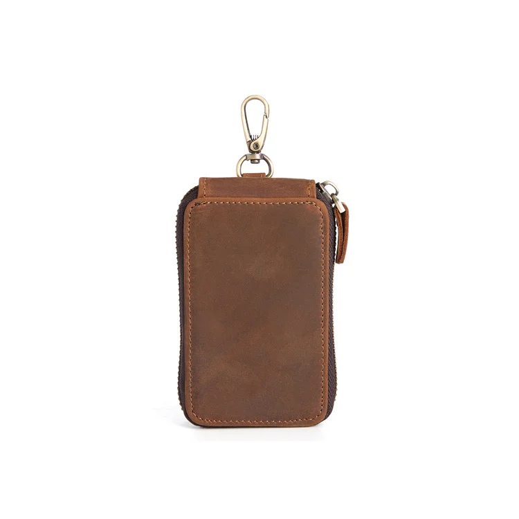 

Hot Sale Multifunctional Two Fold Genuine Leather Zipper Key Case Wallet For Men