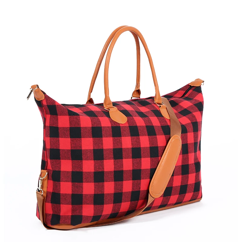 

Plaid Canvas Zipper Travel Bag Wholesale Personalized Red Plaid Canvas Duffle Bag, As pics show