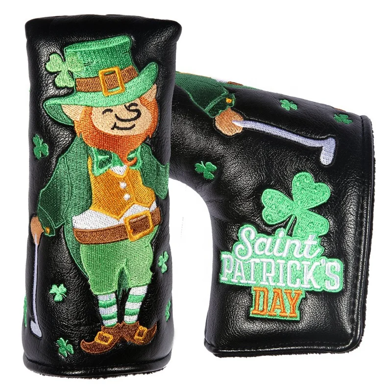 

Drop-shipping Black PU Leather Shamrock Embroidery Golf Blade Putter headcovers